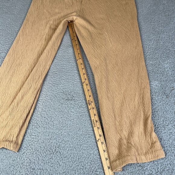 Susan Graver Pants Womens 1X Beige Tan Liquid Knit Wide-Leg Pull-On Crinkle - Picture 9 of 10